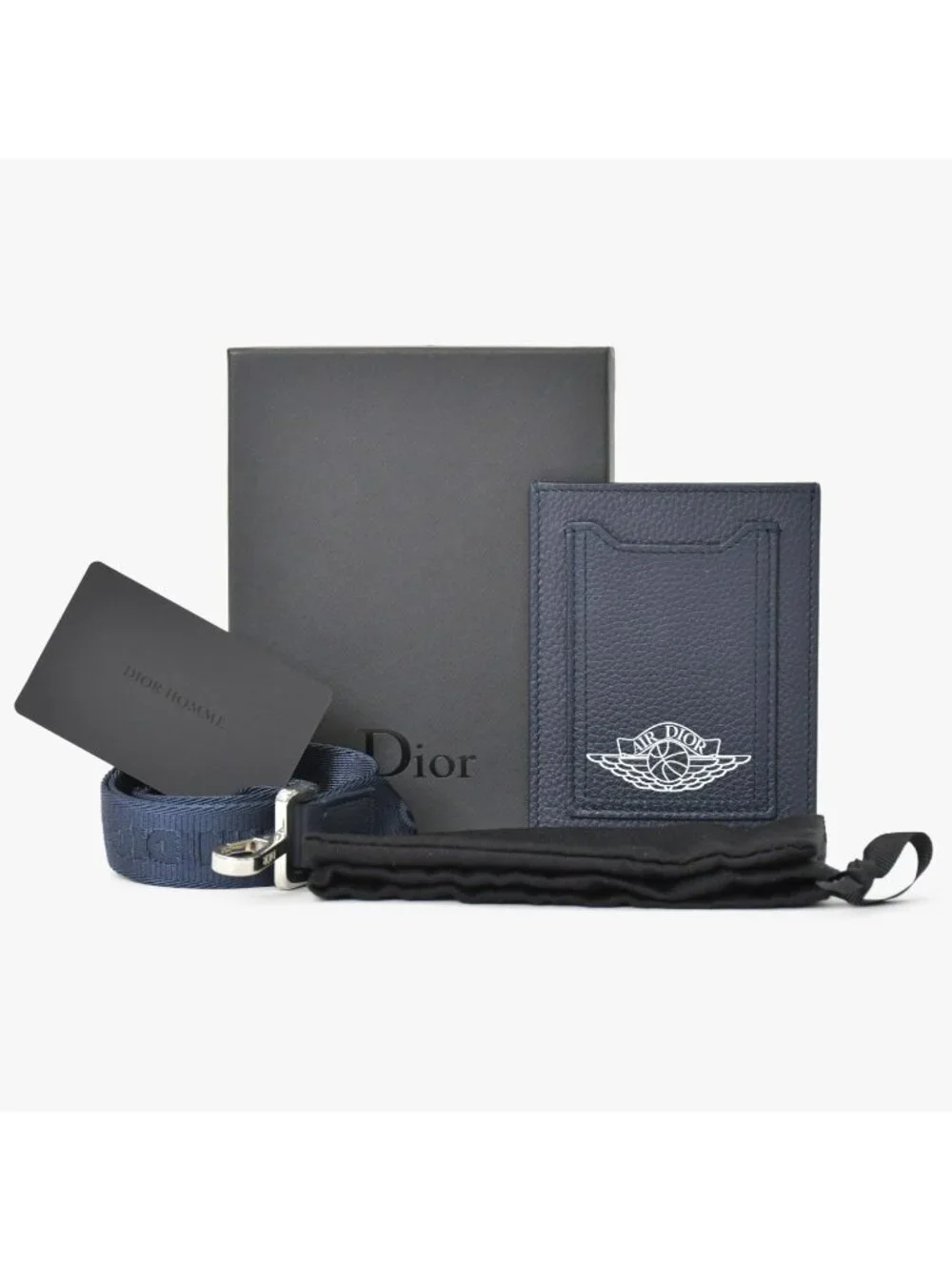 Dior Air Card Case Logo Strap Leather Navy Silver